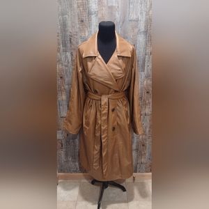 NWT AVA VIV CARAMEL VEGAN FAUX LEATHER WOMENS LONG BELTED TRENCH COAT SZ 1X NEW